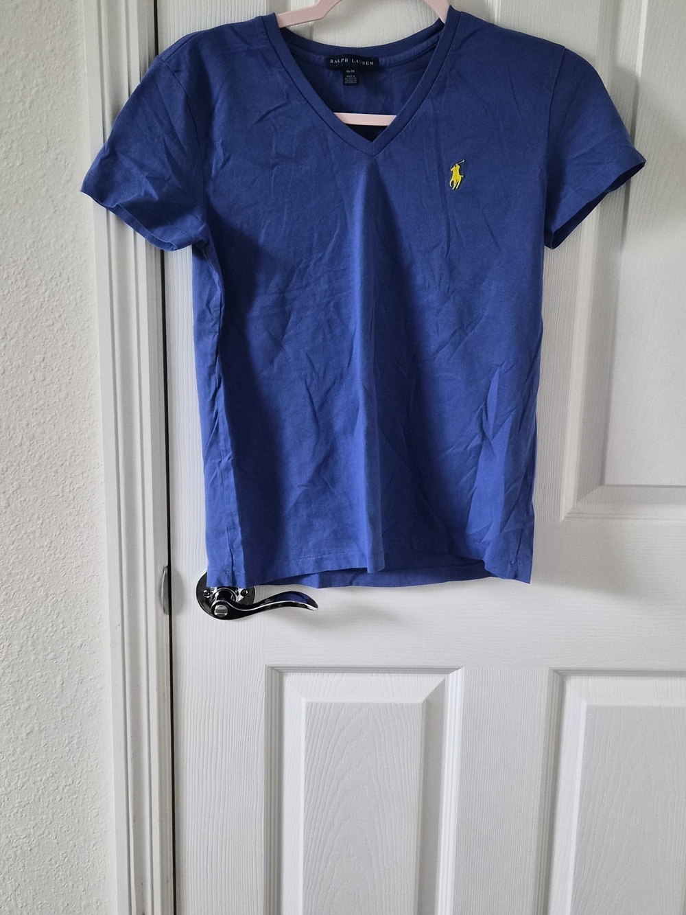 Ralph Lauren Short-Sleeve V-Neck Tee in Bright Blue with Yellow Pony